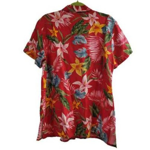 Chico's Design Hawaiian Tropical Linen Blend Shirt Blouse Chico Size 2 Large - Picture 2 of 7
